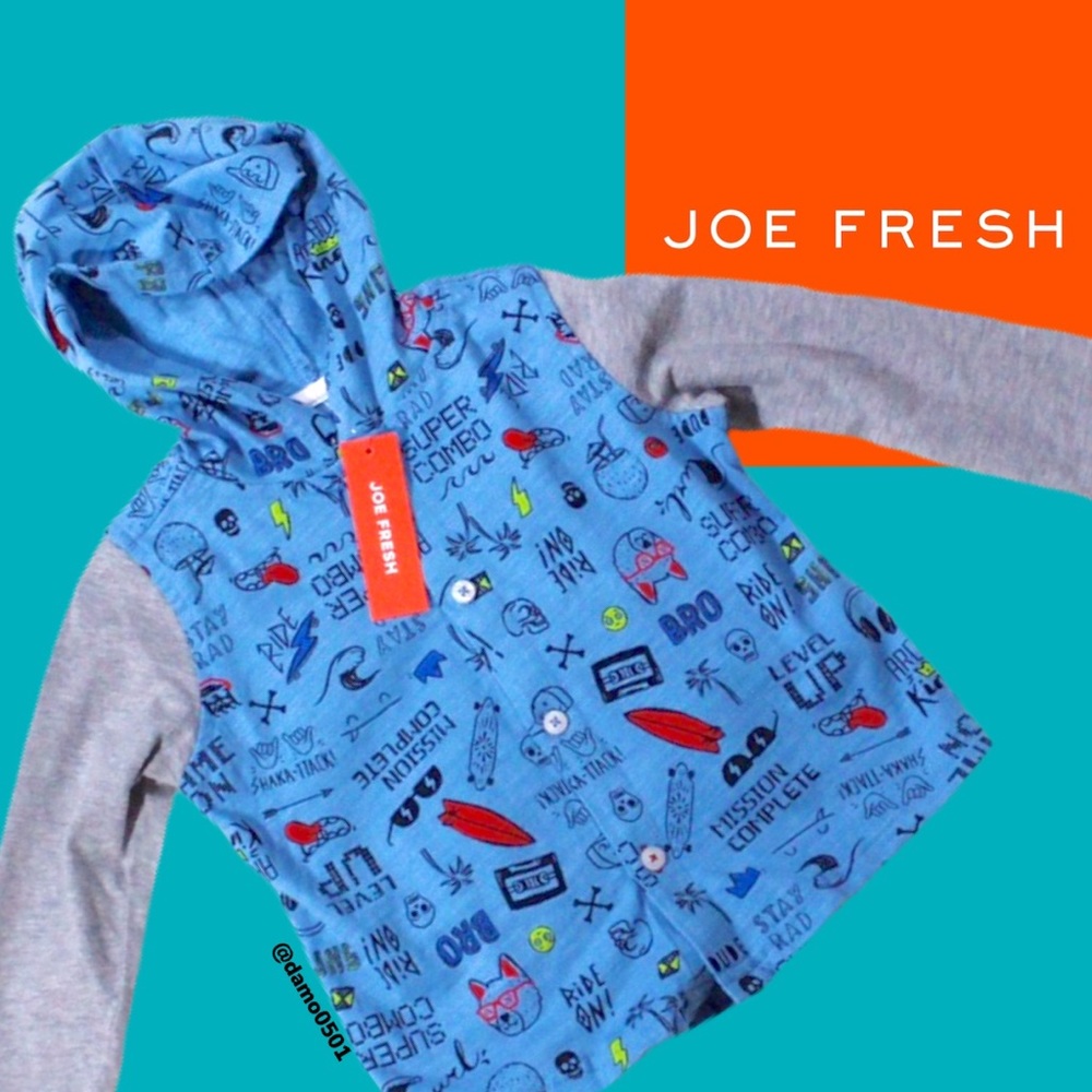 NWT Joe Fresh Baby Boy Multi Print Blue Hoodie - Picture 1 of 9